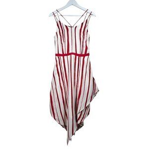 Iris Setlakwe Midi Asymmetrical Dress Size 2 Red White Striped V-Neck Sleeveless